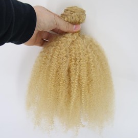 ZigZag Hair Afro Kinky Curly Human Hair Bundle Blonde Color 1pc Afro Curly Weft Hair Extensions Human Hair (14 Inch, Blonde)