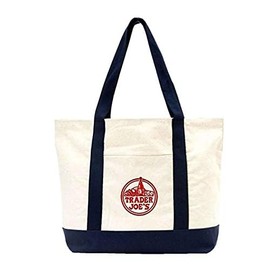 Large Trader Joe's Shopping Bag Tote Beach Bag Book Bag Cotton Canvas Embroided