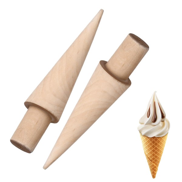 Pack of 2 Waffle Cone Rollers, Wooden Ice Cream Cone