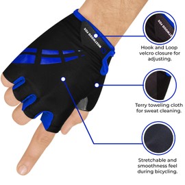 WESTWOOD FOX Cycling Gloves for Men Women,Half Finger Unisex Gel Padded Anti-Slip Mountain Bike Gloves, Breathable Shock Absorption Grip Palm Bicycle Summer Riding MTB Bike Gloves (Blue, L)