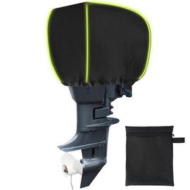 600D Heavy Duty Waterproof Outboard Motor Cover,Fade and Crack Resistant Boat Motor Cover - Fit for Motor 25-50HP,Boat Engine Hood Covers with Reflective Strips (Black)