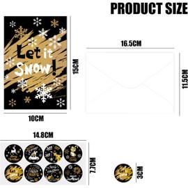 DERAYEE Pack of 16 Christmas Cards, 15.2 x 10.2 cm Folding Cards with Envelopes, Christmas Postcard for Christmas Gifts