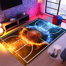 Osimiccp Basketball Rug for Boys Bedroom 6'x9' Non Slip Basketball Court Rug,Fire Printed Sports Rug for Doormat Bathroom Indoor Outdoor Basketball Room Decor