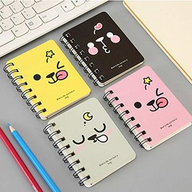 SENRISE Animal Spiral Notebook, Mini Cute Cartoon Diary Notepad A7 Expression Pink 160 Pages (1Pcs)