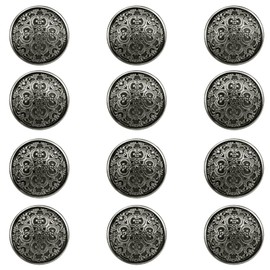 Hocadrv Pack of 12 Buttons Metal Vintage Antique Metal Blazer Buttons Round Antique Silver Buttons Metal Buttons Eyelet Buttons Metal Buttons for Coat, Uniform, Shirt, Suit and Jacket (Black, 20 mm)