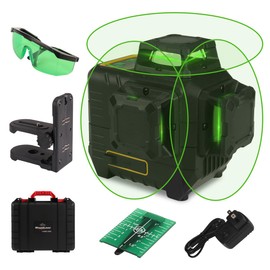 Mountlaser Laser Level 360 Self Leveling,3x360° Cross Line Laser for Construction and Picture Hanging, 12 Green Laser Level Tool with 5200 mAh Rechargeable Battery & Hard Carry Case