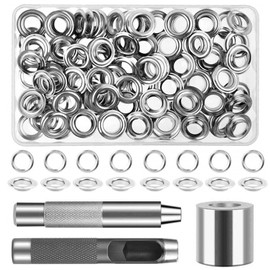 vvhippo 120 Pieces Eyelet Tool Kit, Eyelet Set 12 mm Eyelet Washers Eyelet Pliers Set Rustproof Eyelets for Tarpaulins Eyelet Tool with Storage Box for Fabric Leather Tarpaulins Awnings Shoes