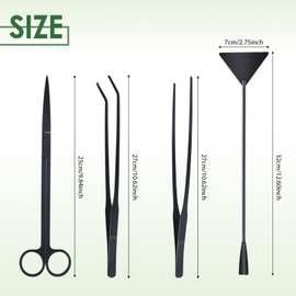 LEONTOOL Werkzeugset für Aquarien, 4 Stück, Rostschutz, Wasserpflanzen, Aquascaping-Werkzeug, Edelstahl, Schwarz, lange Zangen, Schere, Algenschere, für Terrarium, Versorgung, Trimming