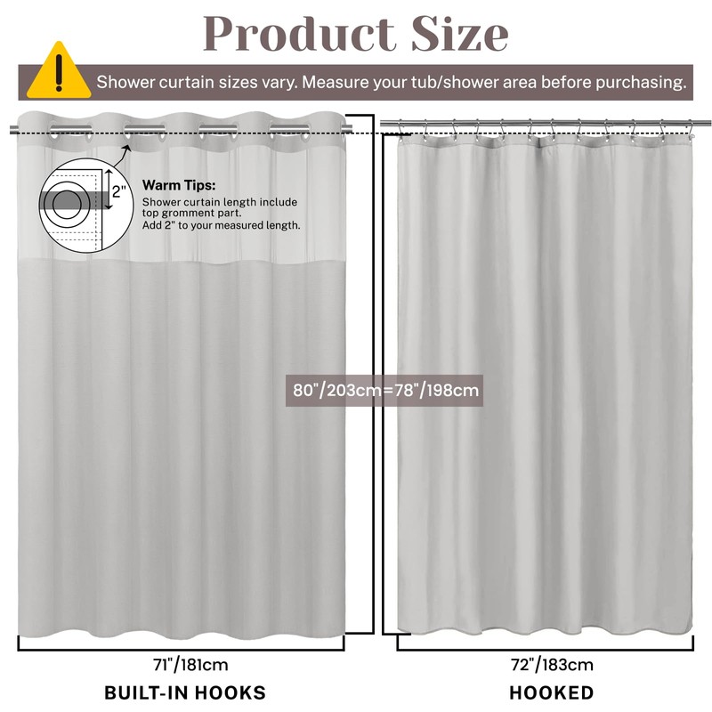 SORTTO No Hook Slub Textured Shower Curtain with Snap in