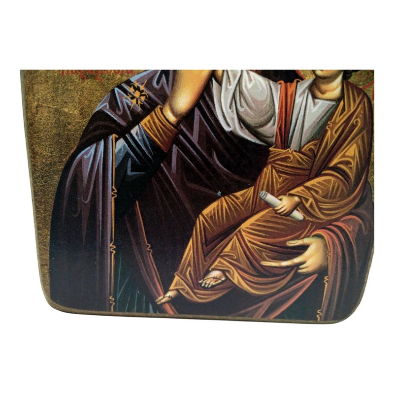 Handmade Wooden Greek Christian Orthodox Mount Athos Icon of Virgin