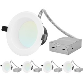 LUXRITE Commercial 4 Inch LED Recessed Lights, 7/9/12W Selectable, 4 CCT Tunable 3000K-5000K, CRI 90, Dimmable Canless LED Downlight, 600/800/1000 Lumens, 120-277V, Wet Rated, Energy Star, ETL 4-Pack