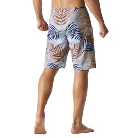 unitop Men's Surf Shorts Quick Dry Tropical Leaves Patterned Beach Board Trunks Brown-411 34