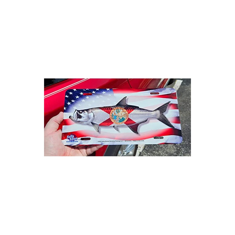 Salty Bones Florida Tarpon on American Flag License Plate