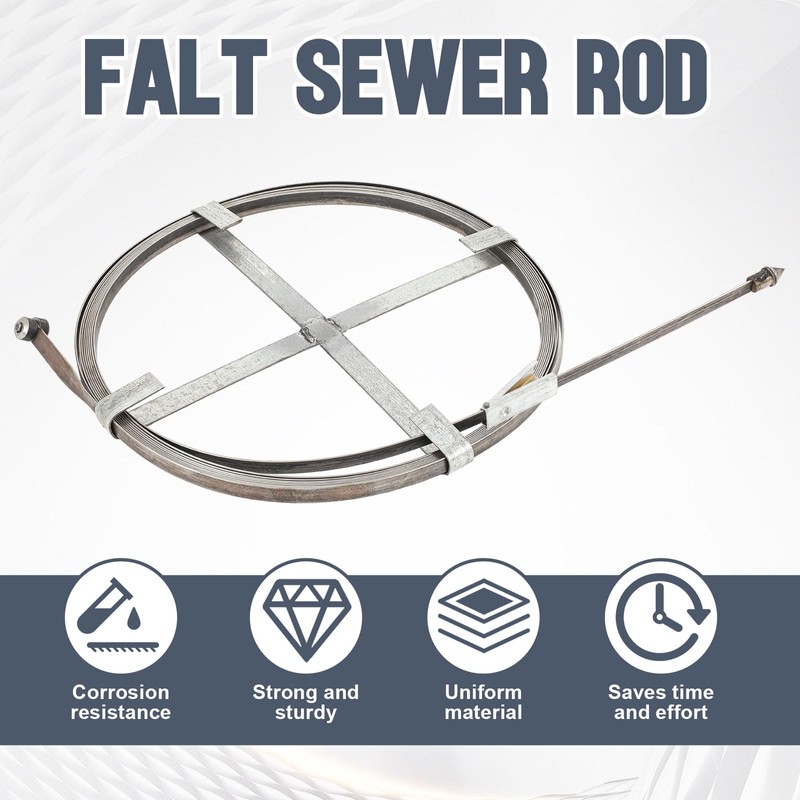 Blulu Flat Sewer Rod 3/4" x 50' Adjustable Grip Handle