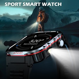 Yihou Compass Smart Watch with LED Flashlight Waterproof Swimming Watches, 2.01'' Military Fitness Tracker Rugged Tactical Smartwatch (Answer/Make Call)