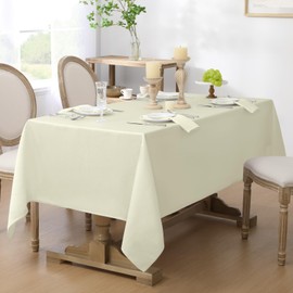 Softalker Rectangle Weaved Texture Pattern Tablecloth,Shiny Jacquard Waterproof Wrinkle Free Spill-Proof Washable Table Cloth for Holiday Party Dinner - 60 x 84 Inch,Ivory