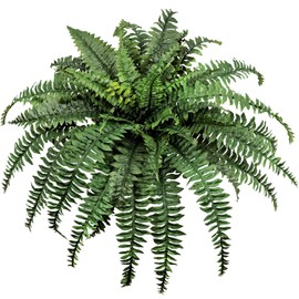 CongfuHepMui Large Artificial Ferns for Outdoor 49" Fake Boston Fern 49 Fronds Faux Ferns Plant Silk Greenery for Indoors Home Garden Porch Windowsill Decor (1 Stem)