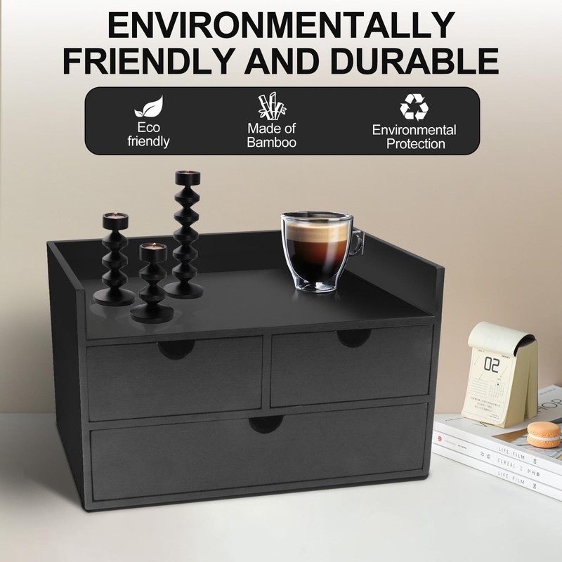 Charmewooden desk organizer with drawers countertop drawer organizer Tabletop Storage