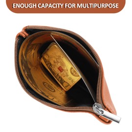 simarro Coin Purse, Vegan Leather Lychee Pattern Zipper Change Purse Portable Coin Wallet Mini Change Holder for Women Coin Pocket for Women Credit Card Folded Bills ID Key Headset Lipstick(Brown)