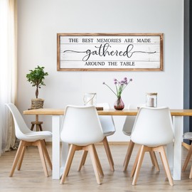 MODE HOME 42x15 Inch Wooden Wall Art with Title The Best Memories Are Made Gathered Around The Table, Rustic Farmhouse Dining Room Wall Decor, Large Framed Kitchen Wall Art for Home Decor, Wooden Sign for Above Dining Table(Torched Brown)