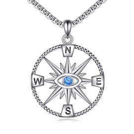 POPLYKE 925 Sterling Silver Evil Eye Necklace for Men Sun Necklace for Women Sun and Moon and Star Jewellery Gifts, Sterling Silver, No Gemstone