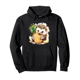 Pineapple Hedgehog Watercolor Artwork Drawing Wildlife Pullover Hoodie