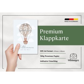 WBdesignz Birth Card with Envelope - Greeting Card for Birth Boys Welcome to the World - Card for Birth Boys (A6)