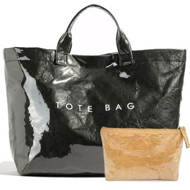 RUNSOON PVC Trendy Tote Bag for Women, Kraft Paper the Letter Print Tote Bag Large Work Tote Handbag Clear Plastic Bag Kelly Bag with Top Handle, Black