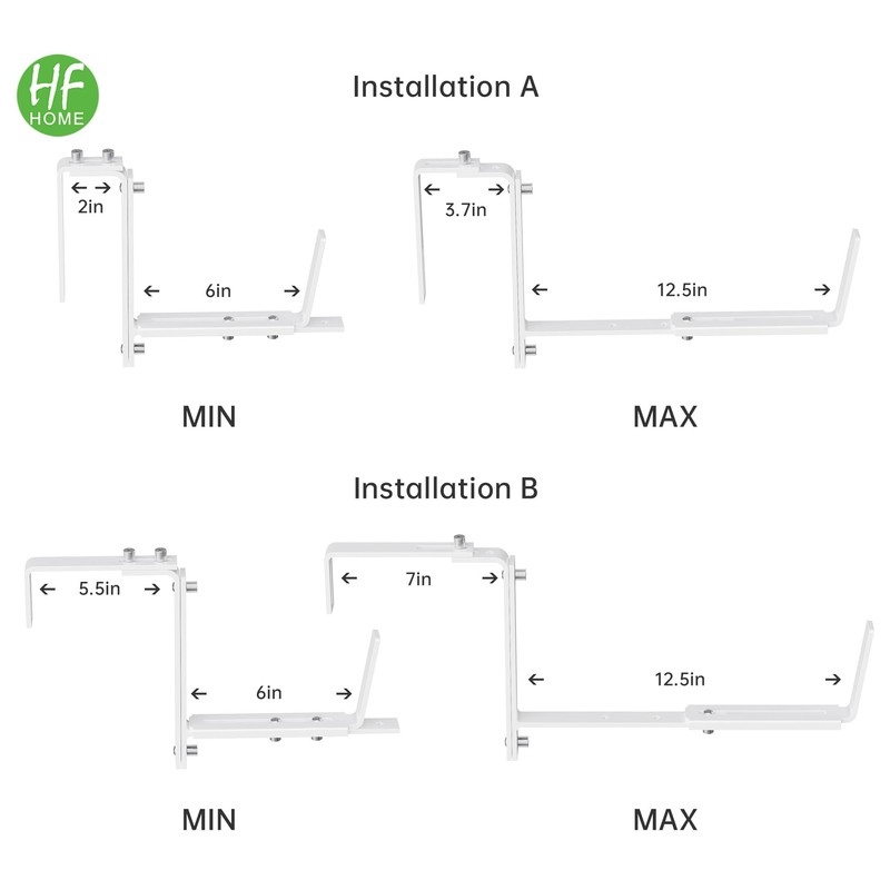HFHOME Set of 6 Adjustable Window Planter Box Brackets, White