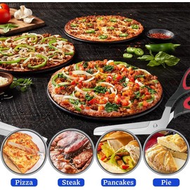Pizza Scissors 27 cm Pizza Cutter with Sharp Stainless Steel Blade, Pizza Scissors Dishwasher Safe, Multifunctional Kitchen Scissors, Pizza Tools for Cutting Pizza Like a Professional (Black Red)