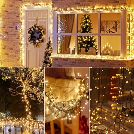 Lycklig Cluster Lights Christmas, 400 Led Christmas Lights 23FT Fairy Lights Green Wire 8 Modes Cluster Lights Timer Remote Plug in Twinkle Fairy Lights for Bedroom Xmas Tree Garland Window Party