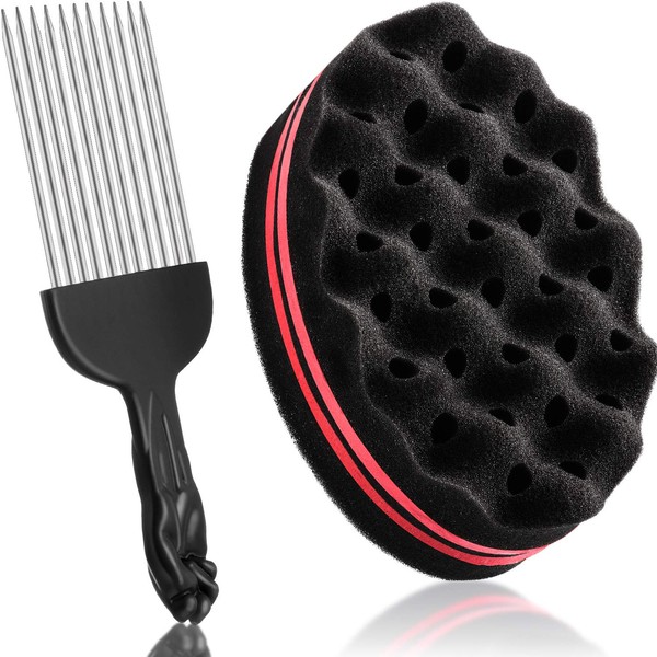Pack of 2 Hair Brush Sponge and Afro Comb, Black