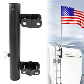 Orynthic RV Flagpole Holder for RV Ladder - Heavy Duty Steel Mount with Adjustable Bracket, Easy to Install & Rust-Proof, Fits 1-1.65 Inch Flag Poles (Black)
