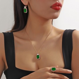 Green Jewelry Sets for Women Necklace and Earring Set Rhinestone Statement Earrings Gold Pendant Necklace Bridesmaid Jewelry Gifts for Women
