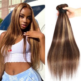 DUAUJUIU Straight Highlight 100% Human Hair Bundles Human Hair Bundles Straight Weave 300g Ombre Blonde Bundles Unprocessed Remy Hair 20 22 24 Inches