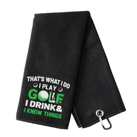 HEIFAM Golf Towel with Carabiner Clip Microfiber, Funny Golf Towels for Golf Bags for Men, Retirement Gift for Golfers, What I Do I Play Golf, Gift for Grandpa Dad Brother, Black, 16"X23"