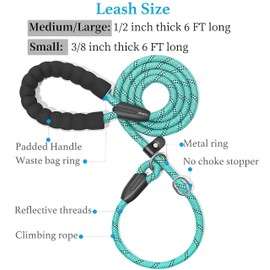 iYoShop 6 FT Durable Slip Lead Dog Leash with Padded Handle and Highly Reflective Threads, Dog Training Leash, (Medium/Large, 35~120 lbs., Teal)