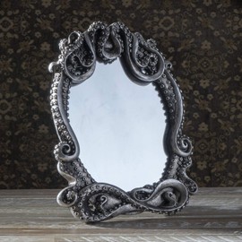 Pacific Trading Gothic Mirror Home Accent Décor, Kraken Antique Inspired Silver Tone Hand Finished Framed Steampunk Tabletop Decoration, 7.28" L x 1" W x 9.25" H