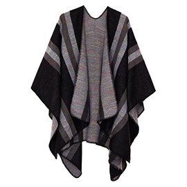 Warm Shawls And Wraps Open Front Cardigan Elegant Solid Color Poncho Cape Coat (Black-series 9)
