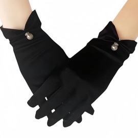 MANJIAMEI Women Short Elegant Gloves, Classic Black Wedding Gloves for Bridal Vintage Party Opera Gloves for Ladies Satin Gloves 1920s Vintage Costumes