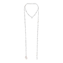 AeraVida Lariat Wrap Around Simulated Moonstone & Cultured Freshwater Pearl Long Multi-Wear Necklace | Necklace for Women | Stones Necklace for women