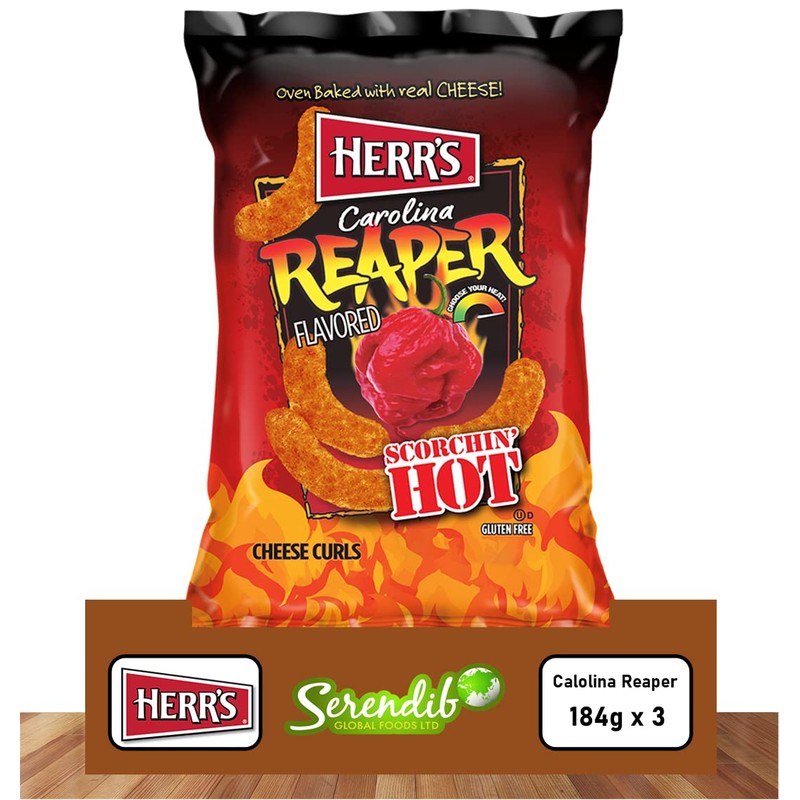 Herr's Carolina Reaper Flavoured Cheese Curls 184g (Pack of 3)