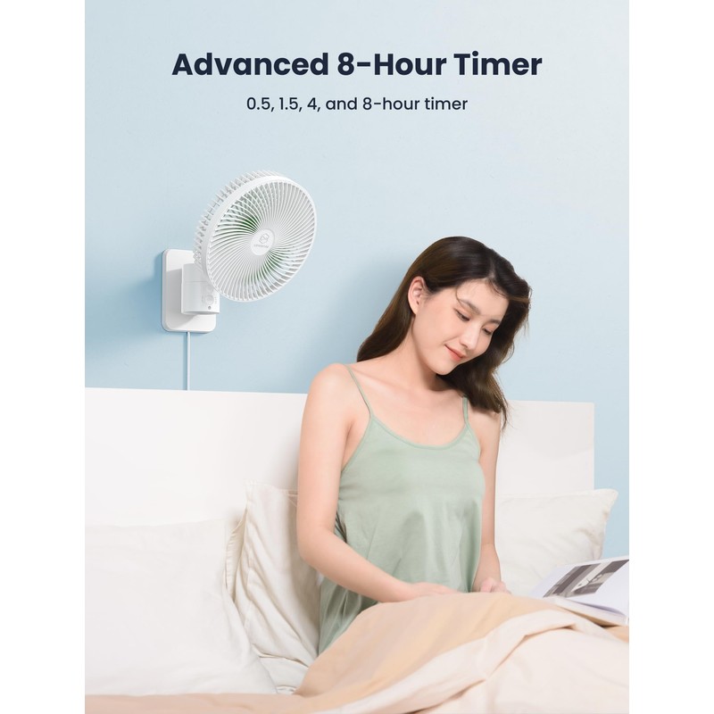 8.5-Inch Quiet Wall-Mounted Oscillation Fan with Remote & Timer, 4-Speed