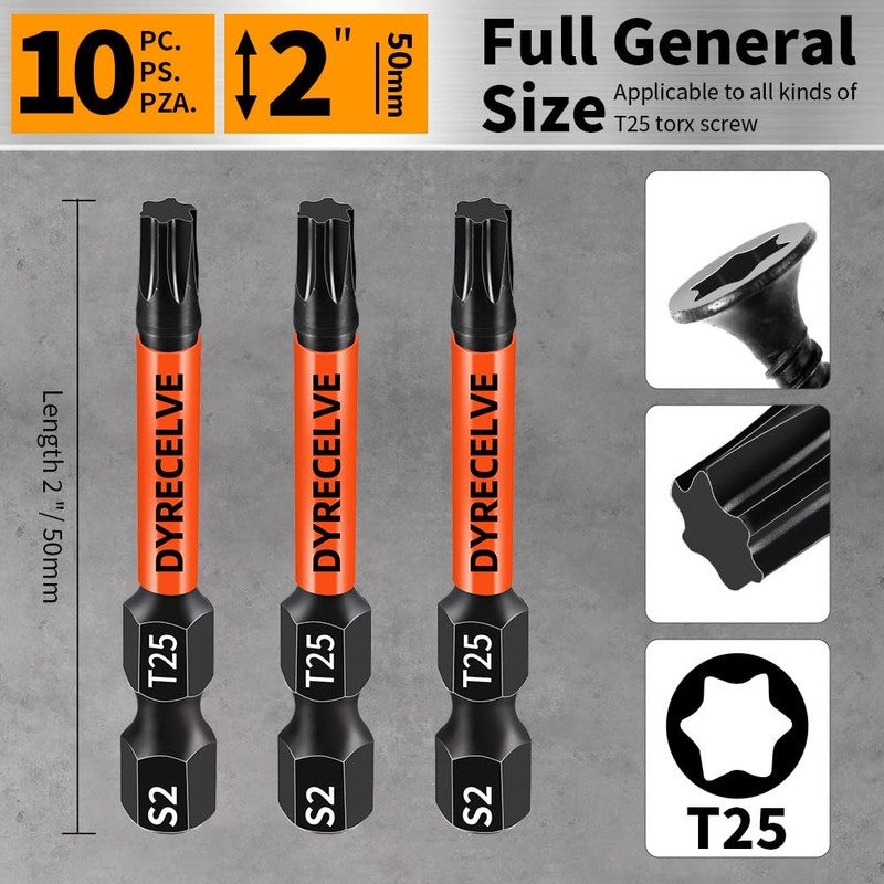 10-Pack T25 Torx Bits for Impact Driver- Torx Bit Set