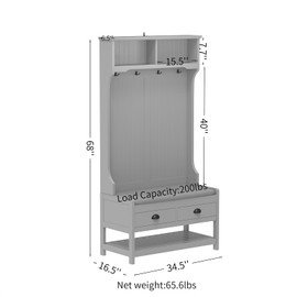 Aidek 5-in-1 Hall Tree Clothes Rack Shoe Bench: 2 Drawers, 4 Coat Hooks, Padded Seat & Top Shelf, Wooden Entryway Storage Organizer