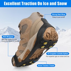 JOGFFDE Ice Cleats Snow Traction Cleats 10 Studs Anti-Slip Durable Winter Ice Cleats Stretch Footwear for Shoes Boots Walk Traction Cleats