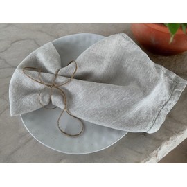 Hemstitched Linen Napkins – 50 cm x 50 cm - Stonewashed Pure Linen Cloth Napkins with Mitered Corners – Set of 4 (Natural Oatmeal)