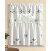 All American Collection 3 Piece Floral Embroidered Kitchen Curtain Set with Swag Valance, Blue