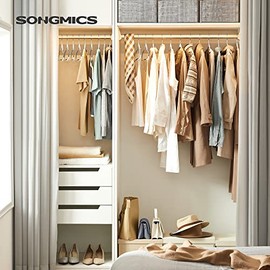 SONGMICS Perchas de Ropa, Juego de 50, Antideslizantes, Gancho Giratorio de 360°, Blanco y Gris Oscuro MCRP050W50