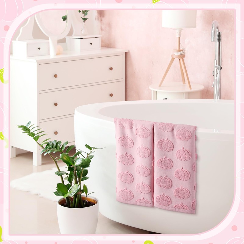 Mindsoft 2 Pcs Fall 3D Pink Pumpkin Jacquard Hand Towels